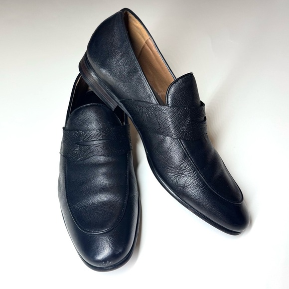 ZANZARA Mens PENNY LOAFERS 1/2 in Heeled Black Leather Dress SHOES Size- 10 - Picture 7 of 9
